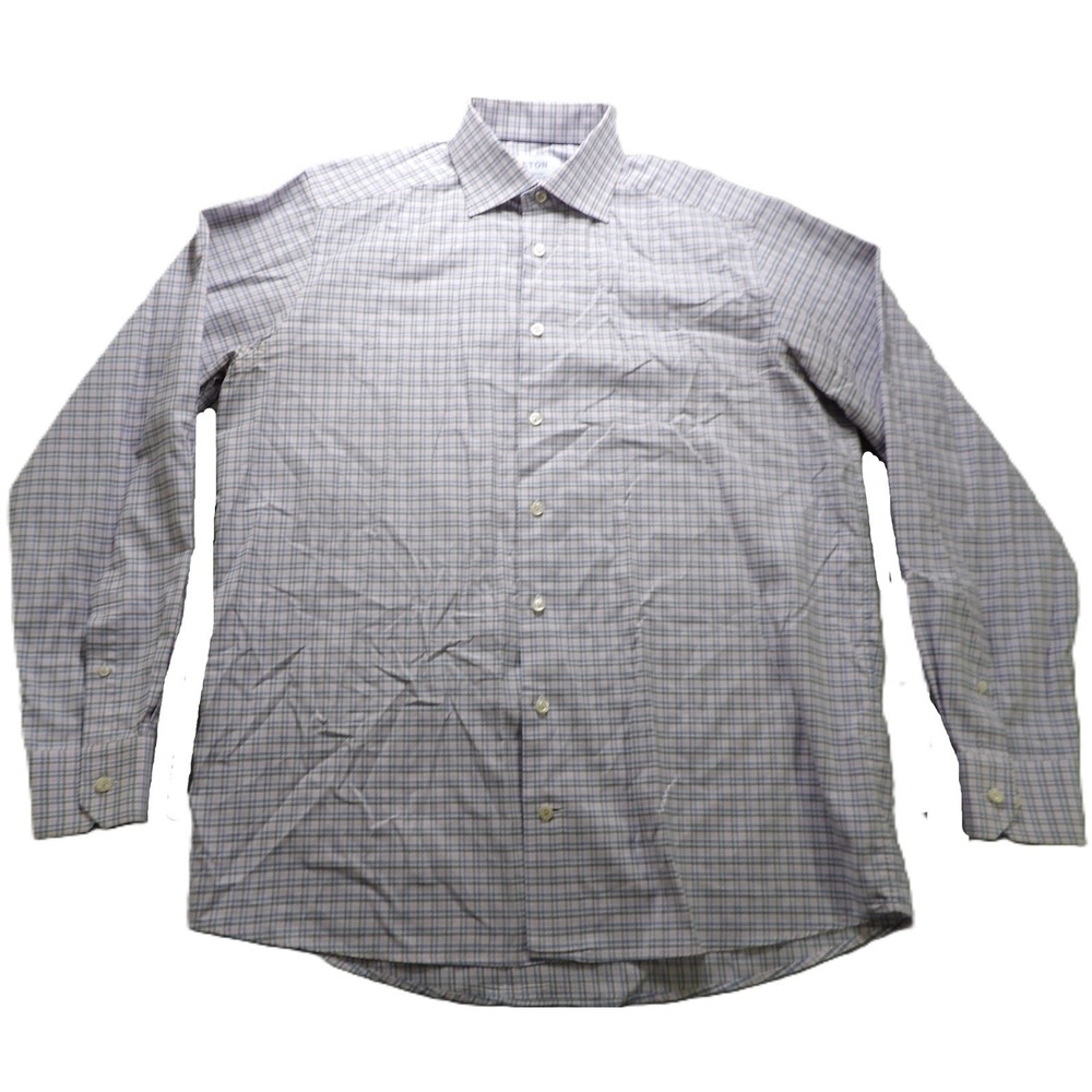 Eton Contemporary Fit Men L 16 41 Plaid Cotton Blend Dress Shirt Spread Collar